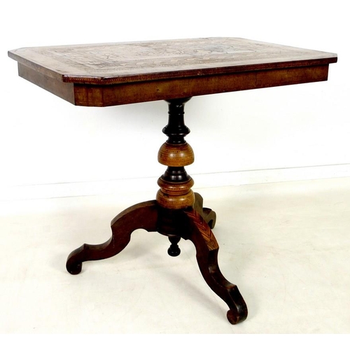 947 - An Italian marquetry tilt top table, Sorrento circa 1860, the rectangular surface with canted corner... 