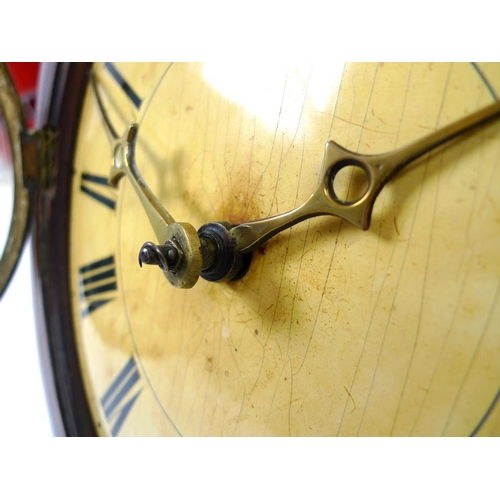 952 - A late 18th / early 19th century wall clock with drop weights, circular cream painted dial with blac... 