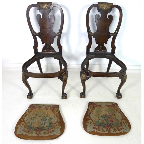 960 - A pair of George II carved walnut and walnut veneered side chairs, manner of Giles Grendey (1693-178... 