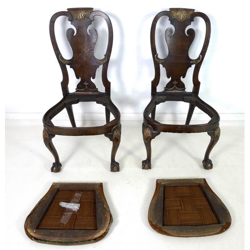 960 - A pair of George II carved walnut and walnut veneered side chairs, manner of Giles Grendey (1693-178... 