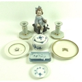 A collection of Royal Copenhagen ceramics including two small plates, one gilded with two horns and ... 