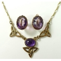 An amethyst and 9ct gold Celtic knot pendant and chain, 6.4g, together with a pair of late Victorian... 