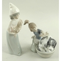 A Lladro figurine, Bashful Bather, N5Z48, 14.5 by 12cm, and Young Girl with a Cockerel, No. 4677, 19... 