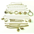 A collection of 9ct gold jewellery, including five 9ct gold rings, one set with a citrine, another w... 