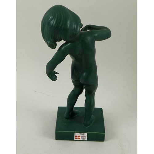 508 - A Danish Art Deco green ceramic figurine, Kai Nielsen for P. Ipsens, modelled as 'Venus Kalipygos', ... 