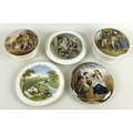 A group of Staffordshire pot lids, comprising The Cavalier, No.356, 10.8cm, Charity, No.362, 12.3cm,... 