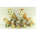 A group of Beswick figurines, modelled as owls, two large, model 1046, impressed marks, 20cm high, t... 