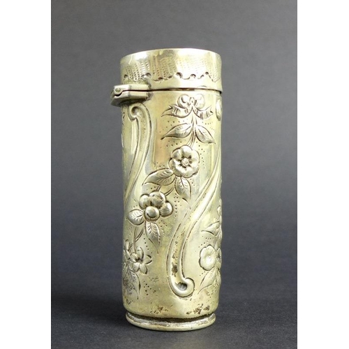 766 - A group of Victorian and later silver items comprising a beaker engraved with strap work design and ... 