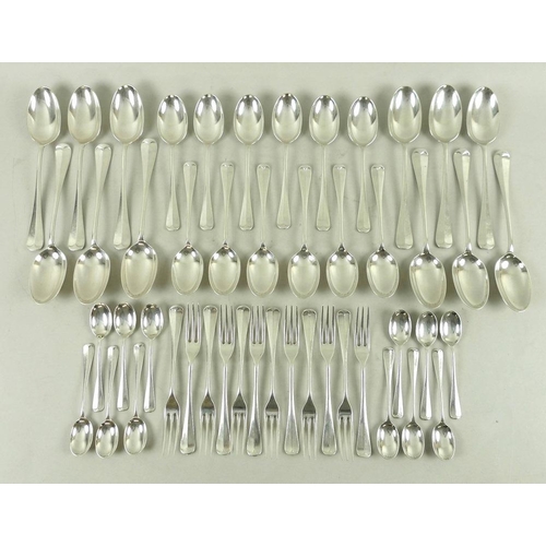 768 - A part suite of Elizabeth II silver flatware, rat tail pattern, comprising twelve tablespoons, twelv... 