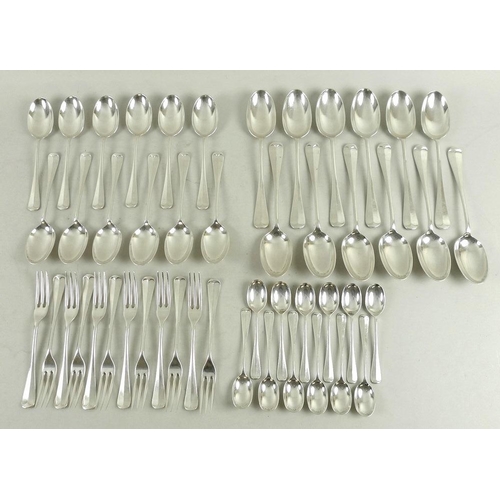 768 - A part suite of Elizabeth II silver flatware, rat tail pattern, comprising twelve tablespoons, twelv... 