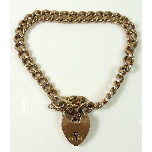 798 - A 9ct gold curb chain bracelet with heart padlock clasp, each link individually stamped 9 and 375, c... 