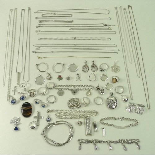 806 - A collection of silver jewellery, including earrings, necklaces, bracelets, pendants, cufflinks and ... 