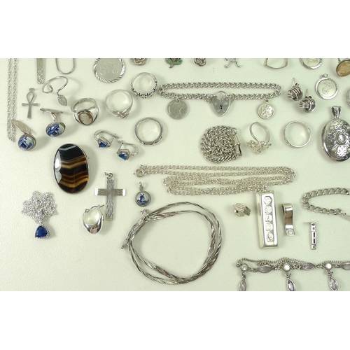 806 - A collection of silver jewellery, including earrings, necklaces, bracelets, pendants, cufflinks and ... 