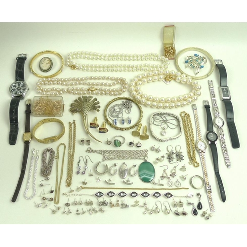 812 - A collection of silver and costume jewellery, including a large collection of silver stud earrings, ... 