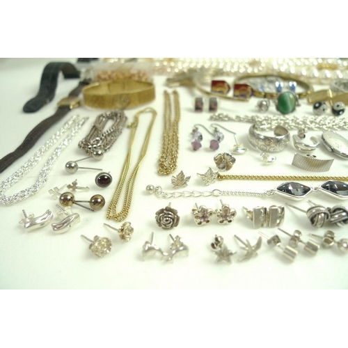 812 - A collection of silver and costume jewellery, including a large collection of silver stud earrings, ... 