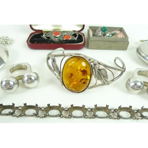 813 - A collection of silver jewellery, including earrings, rings and pendants, several pieces set with am... 