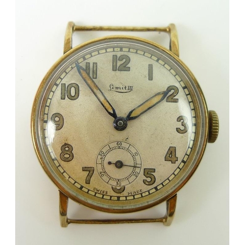 817 - A 9ct gold watch, the dial with Arabic numerals and subsidiary seconds dial, dial marked Limit III, ... 