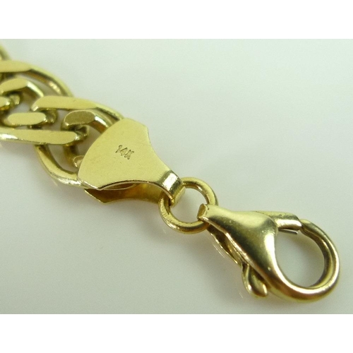 828 - A Turkish 14ct gold fancy curb link bracelet, stamped 14k, tested, 18cm, 15.8g.