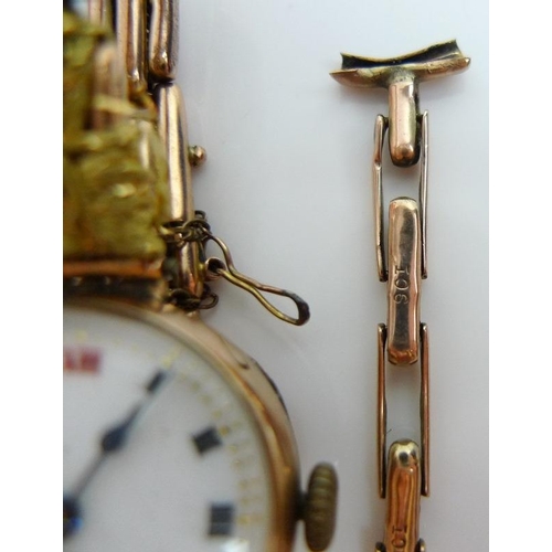 833 - A lady's 9ct gold wristwatch, the white enamel dial with Roman numerals and subsidiary seconds dial,... 