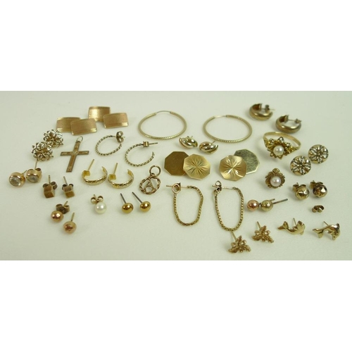 837 - A collection of 9ct gold earrings of various designs, all post earrings, some lacking butterflies, t... 