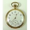 An 18ct gold pocket watch, the white enamel dial with Arabic numerals and subsidiary seconds, the di... 