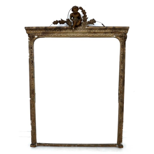 919A - A Victorian overmantel mirror, bevelled mirror glass with curved top corners, the gilt composition f... 