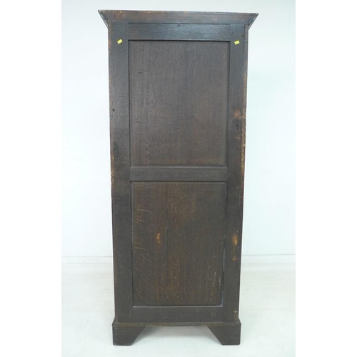 924 - A 19th century oak garderobe or narrow wardrobe, with single full length panelled door enclosing a h... 