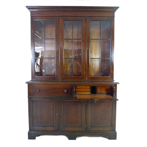 925 - A Georgian style mahogany and inlaid secretaire bookcase, third quarter 20th century, the upper sect... 