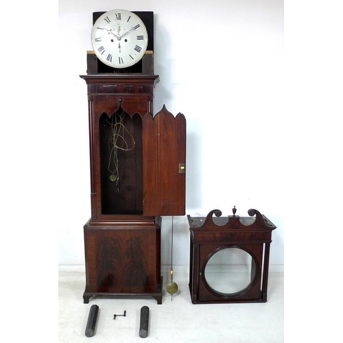 926A - A 19th century mahogany long case clock, 8 day movement chiming on a bell, circular dial with black ... 