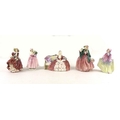 A group of Royal Doulton china figurines, comprising 'The New Bonnet', HN1728, 18cm, 'Sweet Anne', H... 