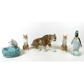 A Royal Dux porcelain model of a tiger, impressed '312, 66, 20', 45.5 by 24cm high, plus a pair of R... 
