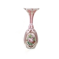 A Bohemian layered glass vase,19th century, white over cranberry having hand painted decoration of f... 