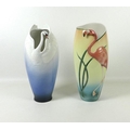 Two large contemporary Franz porcelain vases, one decorated with a flamingo, designed by Kuei Mei, b... 