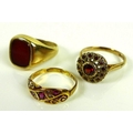 A 9ct gold gents signet ring set with plain carnelian, size O/P, 5.6g, together with a 9ct gold ring... 