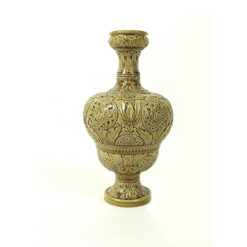 520 - A Doulton Lambeth baluster vase with flared rim, early 20th century, decorated in treacle glaze over... 