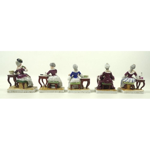 532 - A group of Continental ceramic figural ornaments, late 19th century, each modelled as a seated lady ... 