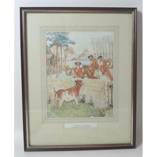 563 - Randolph Caldecott (British, 1846-1886): a set of four caricature hunting prints, signed and dated l... 