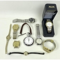 A lady's 9ct gold 1930's wristwatch, a lady's Sekonda cocktail watch, a Smiths SW43 pocket watch, a ... 