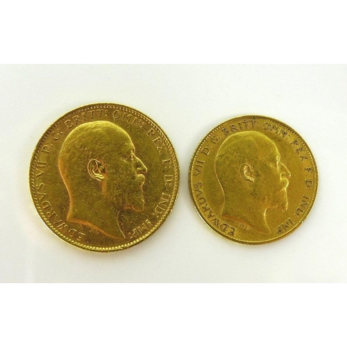 781 - An Australian Edward VII gold sovereign, Perth Mint, 1902, together with an Edward VII gold half sov... 