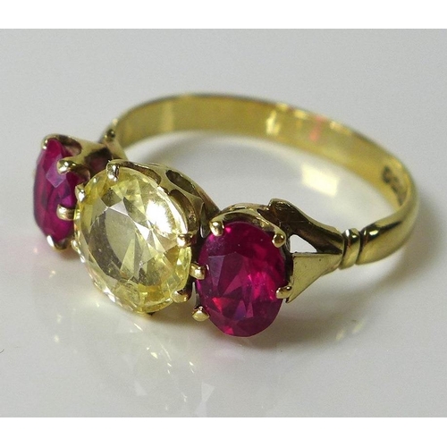 798 - A 9ct gold, ruby and lemon yellow sapphire ring, size R, 3.5g, together with a group of costume jewe... 