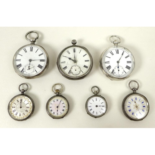 800 - A group of three American silver cased open faced, key wind, pocket watches by Waltham of Mass., whi... 