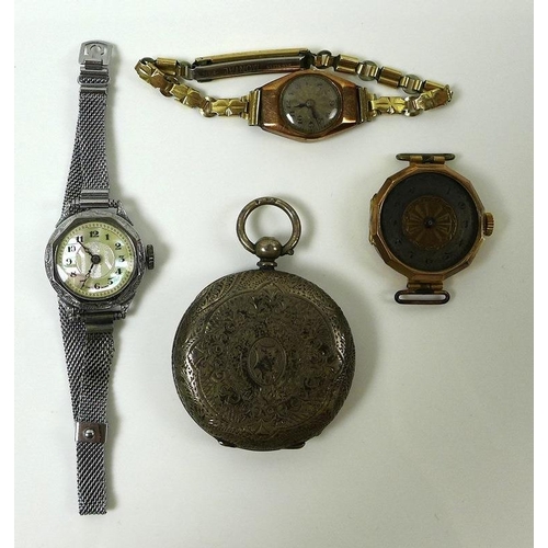 814 - A group of watches, comprising two early 20th century lady's watches with 9ct gold cases, a/f, a Fre... 