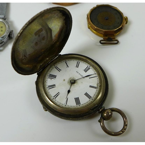 814 - A group of watches, comprising two early 20th century lady's watches with 9ct gold cases, a/f, a Fre... 