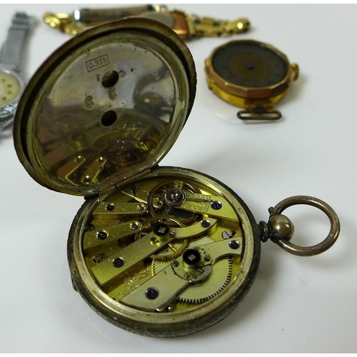 814 - A group of watches, comprising two early 20th century lady's watches with 9ct gold cases, a/f, a Fre... 