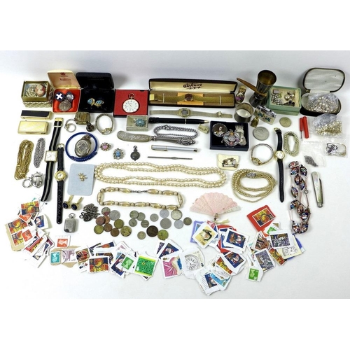 817 - A collection of costume jewellery, including silver, paste, lighters, a silver butter knife with sil... 