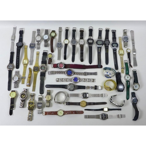 820 - A collection of costume and fashion watches, mostly gentlemen's, including Wrangler, New Swiss Army ... 