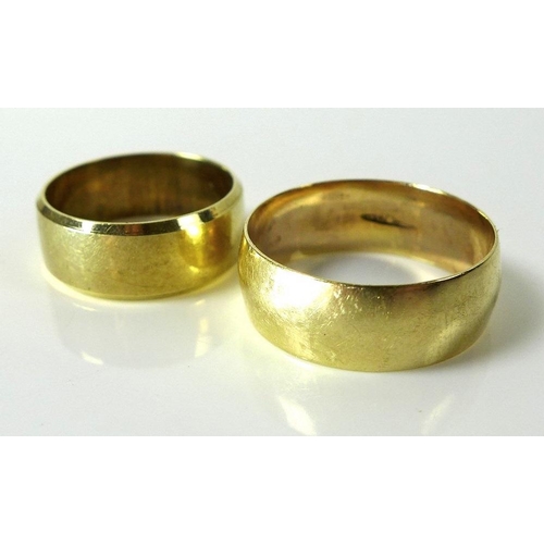 824 - Two 9ct gold wedding bands, one with bevelled edge, each with full hallmarks to the inside, sizes L ... 