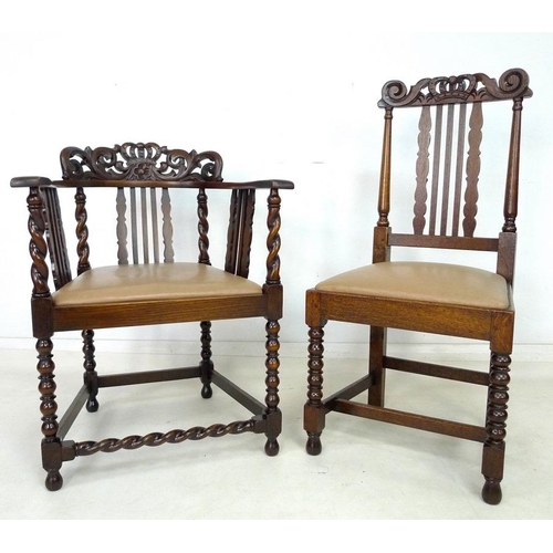 944 - A set of eight Jacobean style dining chairs, including two carvers with low backs, each with top rai... 