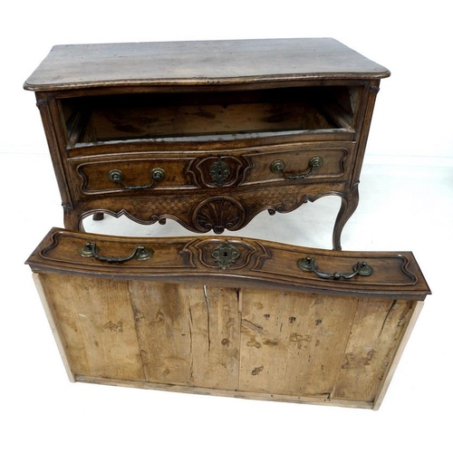 949 - A French Louis XV walnut commode of arc en arbalet outline, mid 18th century, moulded surface over t... 