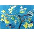 A 20th century coloured serigraph depicting a grape vine by moonlight, limited edition, with indisti... 